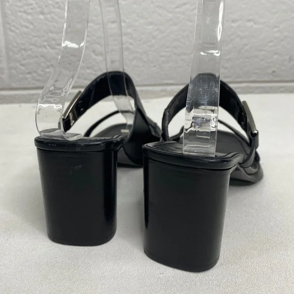 Gucci Black Leather Double Strap Block Heel Slides Sandals women’s size 7.5 - Picture 6 of 12